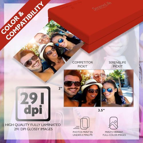  [아마존베스트]SereneLife Portable Instant Mobile Photo Printer - Wireless Color Picture Printing from Apple iPhone, iPad, Android Smartphone Camera - Mini Compact Pocket Size Easy Travel - Seren