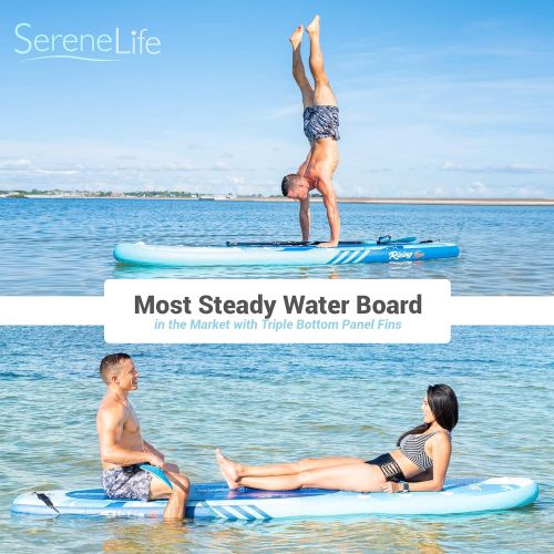  SereneLife Premium Inflatable Stand Up Paddle Board (6 Inches Thick) with SUP Accessories & Carrying Storage Bag | Wide Stance, Bottom Fin for Paddling, Surf Control, Non-Slip Deck