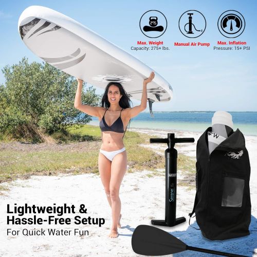  SereneLife Premium Inflatable Stand Up Paddle Board (6 Inches Thick) with SUP Accessories & Carrying Storage Bag | Wide Stance, Bottom Fin for Paddling, Surf Control, Non-Slip Deck