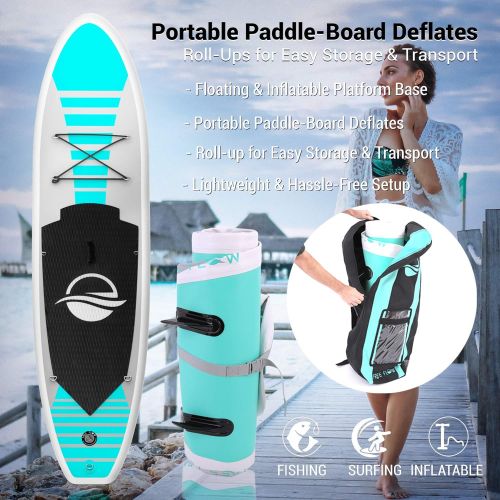  SereneLife Premium Inflatable Stand Up Paddle Board (6 Inches Thick) with SUP Accessories & Carrying Storage Bag | Wide Stance, Bottom Fin for Paddling, Surf Control, Non-Slip Deck