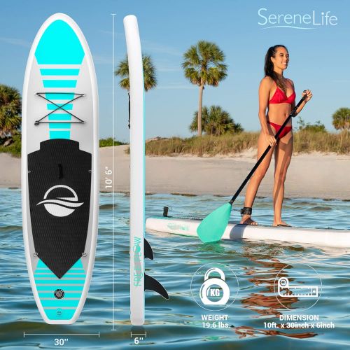  SereneLife Premium Inflatable Stand Up Paddle Board (6 Inches Thick) with SUP Accessories & Carrying Storage Bag | Wide Stance, Bottom Fin for Paddling, Surf Control, Non-Slip Deck