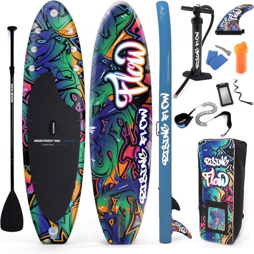  SereneLife Premium Inflatable Stand Up Paddle Board (6 Inches Thick) with SUP Accessories & Carrying Storage Bag | Wide Stance, Bottom Fin for Paddling, Surf Control, Non-Slip Deck