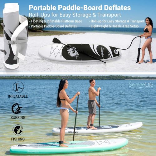  SereneLife Premium Inflatable Stand Up Paddle Board (6 Inches Thick) with SUP Accessories & Carrying Storage Bag | Wide Stance, Bottom Fin for Paddling, Surf Control, Non-Slip Deck