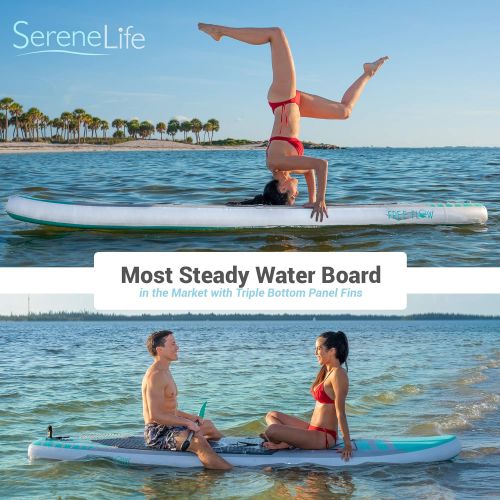  SereneLife Premium Inflatable Stand Up Paddle Board (6 Inches Thick) with SUP Accessories & Carrying Storage Bag | Wide Stance, Bottom Fin for Paddling, Surf Control, Non-Slip Deck