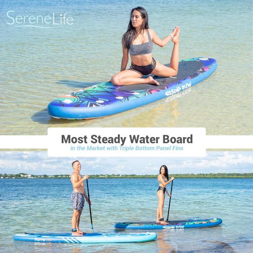  SereneLife Premium Inflatable Stand Up Paddle Board (6 Inches Thick) with SUP Accessories & Carrying Storage Bag | Wide Stance, Bottom Fin for Paddling, Surf Control, Non-Slip Deck