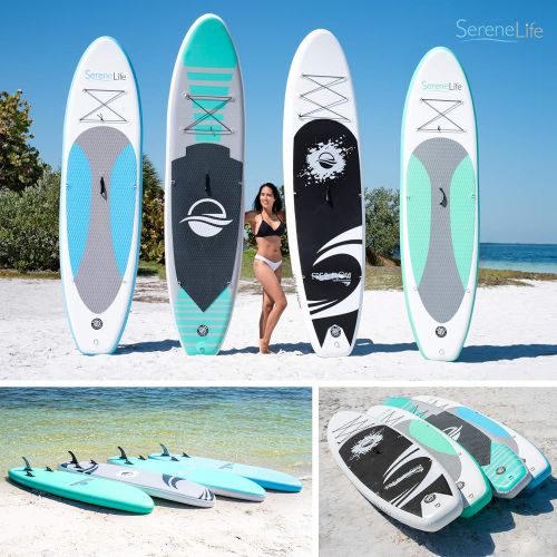  SereneLife Premium Inflatable Stand Up Paddle Board (6 Inches Thick) with SUP Accessories & Carrying Storage Bag | Wide Stance, Bottom Fin for Paddling, Surf Control, Non-Slip Deck