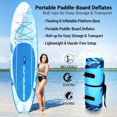  SereneLife Premium Inflatable Stand Up Paddle Board (6 Inches Thick) with SUP Accessories & Carrying Storage Bag | Wide Stance, Bottom Fin for Paddling, Surf Control, Non-Slip Deck