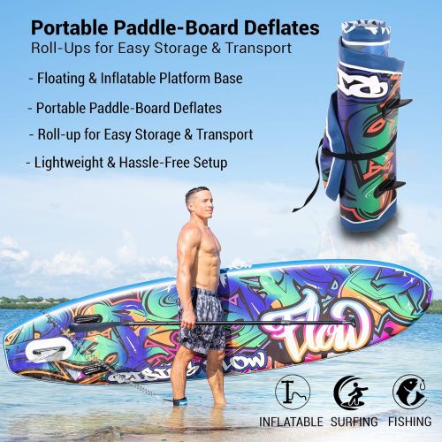  SereneLife Premium Inflatable Stand Up Paddle Board (6 Inches Thick) with SUP Accessories & Carrying Storage Bag | Wide Stance, Bottom Fin for Paddling, Surf Control, Non-Slip Deck