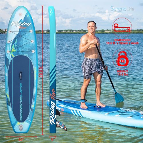  SereneLife Premium Inflatable Stand Up Paddle Board (6 Inches Thick) with SUP Accessories & Carrying Storage Bag | Wide Stance, Bottom Fin for Paddling, Surf Control, Non-Slip Deck