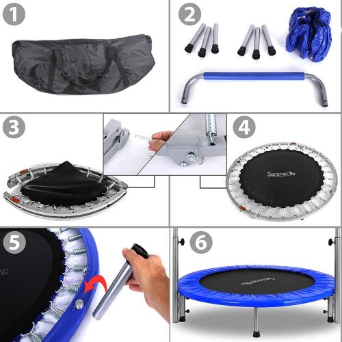  SereneLife Portable & Foldable Trampoline | Cardio Trainer with Handle | Padded Frame Cover and Handle Safe for Kids