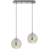 SereneLife Home Lighting Fixture - Dual Pendant Hanging Lamp Ceiling Light with 2 7.87” Circular Sphere Shaped Dome Globes, Sculpted Glass Accent, Adjustable Length and Screw-in Bu