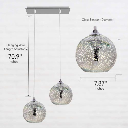 SereneLife Home Lighting Fixture - Dual Pendant Hanging Lamp Ceiling Light with 2 7.87” Circular Sphere Shaped Dome Globes, Sculpted Glass Accent, Adjustable Length and Screw-in Bu