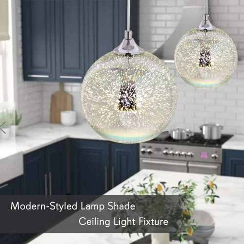  SereneLife Home Lighting Fixture - Dual Pendant Hanging Lamp Ceiling Light with 2 7.87” Circular Sphere Shaped Dome Globes, Sculpted Glass Accent, Adjustable Length and Screw-in Bu