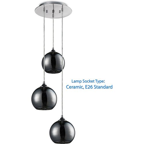  SereneLife Home Lighting Fixture - Triple Pendant Hanging Lamp Ceiling Light with 3 7.1” Circular Sphere Shaped Dome Globes, Sculpted Glass Accent, Adjustable Length and Screw-in B