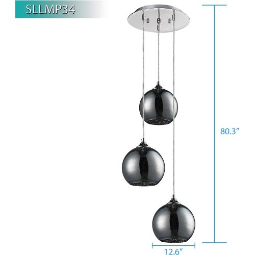  SereneLife Home Lighting Fixture - Triple Pendant Hanging Lamp Ceiling Light with 3 7.1” Circular Sphere Shaped Dome Globes, Sculpted Glass Accent, Adjustable Length and Screw-in B
