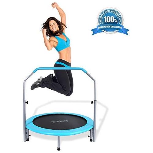  SereneLife Portable & Foldable Trampoline - 40 in-Home Mini Rebounder with Adjustable Handrail, Fitness Body Exercise, Springfree Safe for Kids - SLELT403