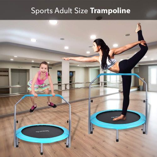  SereneLife Portable & Foldable Trampoline - 40 in-Home Mini Rebounder with Adjustable Handrail, Fitness Body Exercise, Springfree Safe for Kids - SLELT403