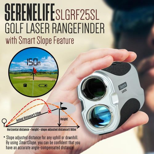 SereneLife Premium Slope Golf Laser Rangefinder with Pinsensor - Digital Golf Distance Meter - Compact Design -with Case