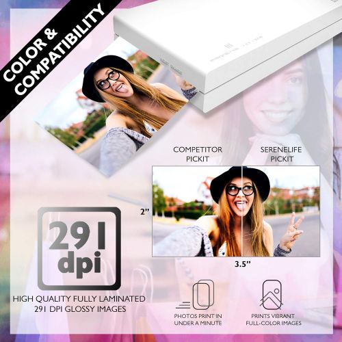  Portable Instant Mobile Photo Printer - Wireless Color Picture Printing from Apple iPhone, iPad or Android Smartphone Camera - Mini Compact Pocket Size Easy for Travel - SereneLife