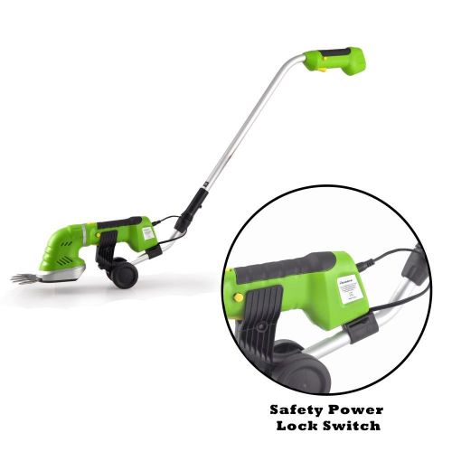  SereneLife Handheld Hedge Cordless Trimmer - Push Grass Cutter Shears W/ 7.2V Rechargeable Batteries , Telescoping Roller Handle Arm Changeable Blades