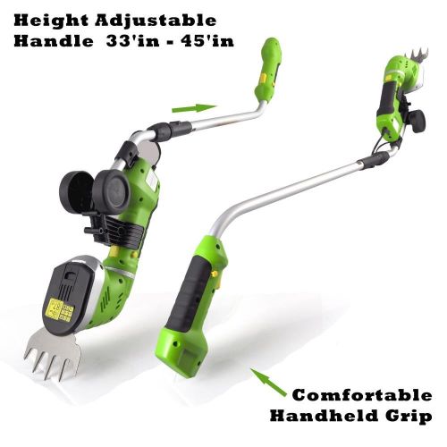  SereneLife Handheld Hedge Cordless Trimmer - Push Grass Cutter Shears W/ 7.2V Rechargeable Batteries , Telescoping Roller Handle Arm Changeable Blades