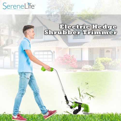  SereneLife Handheld Hedge Cordless Trimmer - Push Grass Cutter Shears W/ 7.2V Rechargeable Batteries , Telescoping Roller Handle Arm Changeable Blades
