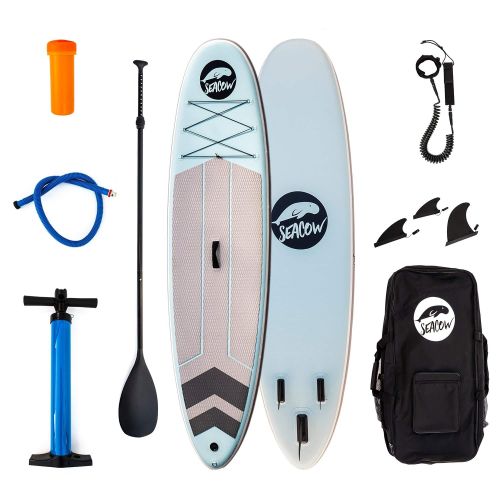  SereneLife Seacow 10’6” Banook Inflatable Standup Paddle Board (6 Inches Thick, 32 Inches Wide) ISUP, Hand Pump and 3 Piece Paddle, Travel Backpack and Accessories New Paddle Leash Included