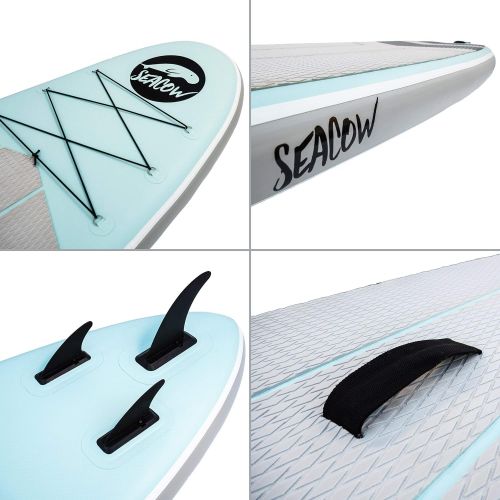 SereneLife Seacow 10’6” Banook Inflatable Standup Paddle Board (6 Inches Thick, 32 Inches Wide) ISUP, Hand Pump and 3 Piece Paddle, Travel Backpack and Accessories New Paddle Leash Included