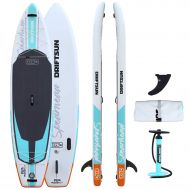 SereneLife Driftsun Spearhead Rigid Stand Up Inflatable Paddleboard 11ft SUP, with Paddle, Fin, Leash and Carry Bag