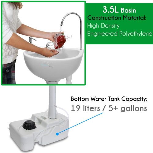  SereneLife Portable Camping Sink w/ Towel Holder & Soap Dispenser - 19L Water Capacity Hand Wash Basin Stand w/ Rolling Wheels - Perfect for Outdoor Events, Gatherings, Worksite &