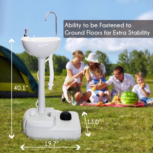  SereneLife Portable Camping Sink w/ Towel Holder & Soap Dispenser - 19L Water Capacity Hand Wash Basin Stand w/ Rolling Wheels - Perfect for Outdoor Events, Gatherings, Worksite &