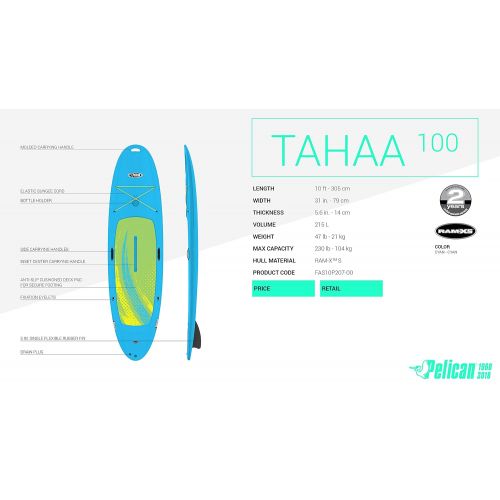  SereneLife Tahaa 100 Stand Up Paddle Board - Pelican 10 Feet SUP Lightweight Board with a Bottom Fin for Paddling, Non-Slip Deck - Perfect for Youth & Adult