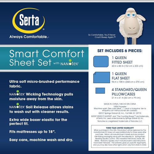  Serta Perfect Sleeper Smart Comfort Sheet Set with Nanotex, Bed Sheets for All Mattress Sizes, Moisture Wicking Sheets, Double Brushed Bed Sheets (Full, Dark Gray)