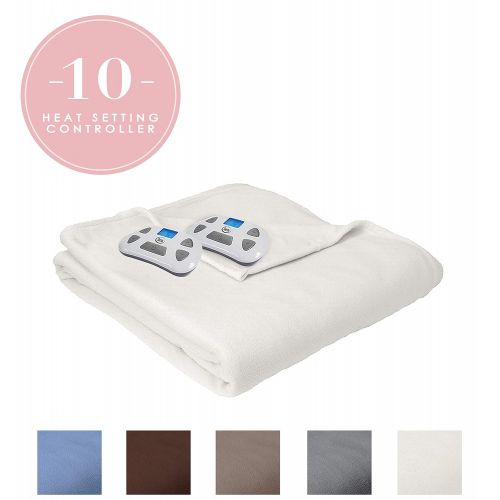  Serta | Brushed Fleece Heated Electric Throw Blanket, (Queen, Natural)