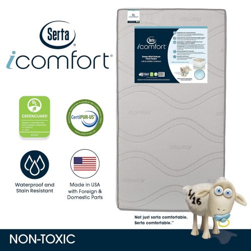  Serta iComfort Dawn Mist Supreme Firm Memory Foam Crib and Toddler Mattress | Waterproof | GREENGUARD Gold Certified (NaturalNon-Toxic)