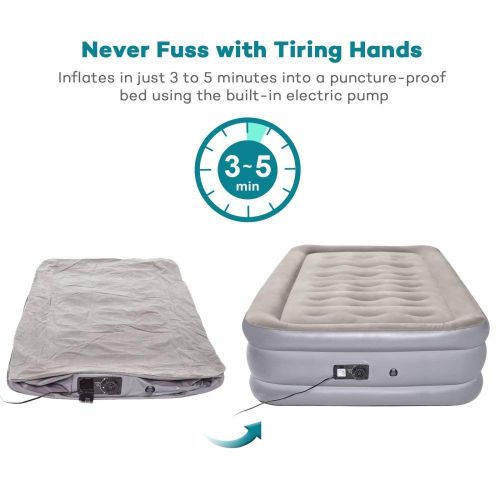  Serta New Sable Raised Queen Pillow Air Mattress with Built-in Electric Pump, Height 19,