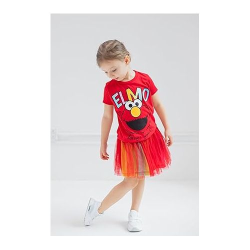  Sesame Street Elmo Abby Cadabby T-Shirt Tulle Skirt and Scrunchie 3 Piece Outfit Set Infant to Little Kid