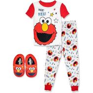 Sesame Street Elmo Toddler,2 Piece Pajama Set,with Matching Toddler Elmo Slippers, 100% Cotton, Red