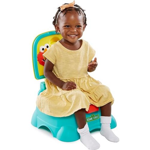  Sesame Street Elmo Hooray! 3-in-1 Potty Chair, Toilet Trainer, and Step Stool, Pretend Flush Handle, Gender Neutral Toddler Potty for Boys & Girls - Blue
