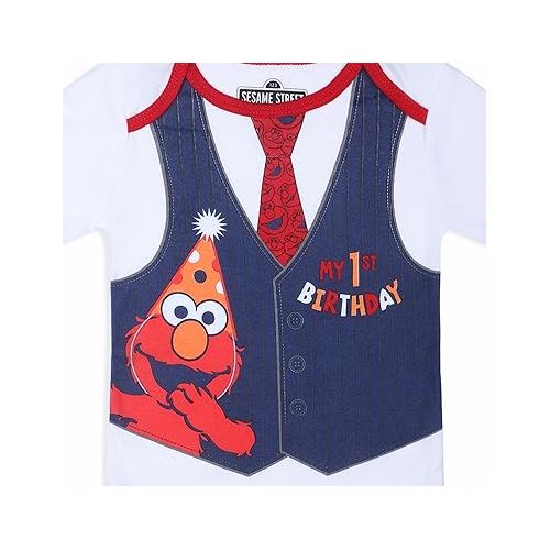  Sesame Street Boys Elmo or Cookie Monster First Birthday Bodysuit Creeper for Infants - White