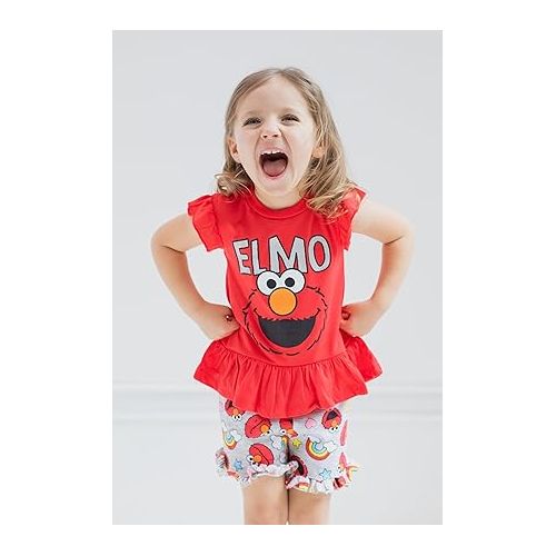  Sesame Street Elmo Baby Girls T-Shirt and French Terry Shorts Outfit Set Infant to Little Kid