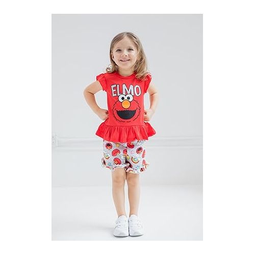  Sesame Street Elmo Baby Girls T-Shirt and French Terry Shorts Outfit Set Infant to Little Kid