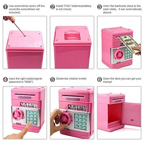  [아마존베스트]Setibre Piggy Bank, Electronic ATM Password Cash Coin Can Auto Scroll Paper Money Saving Box Toy Gift for Kids