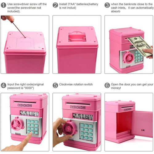  [아마존베스트]Setibre Piggy Bank, Electronic ATM Password Cash Coin Can Auto Scroll Paper Money Saving Box Toy Gift for Kids