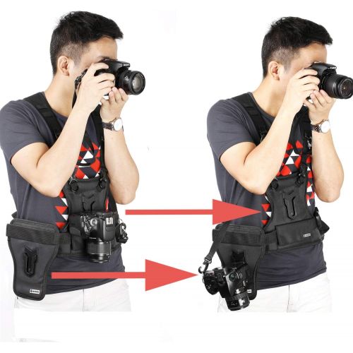  Dual Camera Harness, Sevenoak SK-MSP01 Multi Carrying Chest Vest System with Side Holster for Canon 6D 600D 5D2 5D3 Nikon D90 Sony A7S A7R A7S2 Panasonic Olympus DSLR Cameras Climb