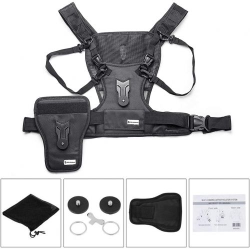  Dual Camera Harness, Sevenoak SK-MSP01 Multi Carrying Chest Vest System with Side Holster for Canon 6D 600D 5D2 5D3 Nikon D90 Sony A7S A7R A7S2 Panasonic Olympus DSLR Cameras Climb