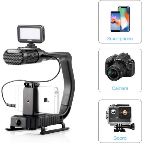  Handheld Stabilizer & Video Led Lights for DJI OSMO Camera iPhone, Sevenoak Handle Grip & Built-in Stereo Mic for Smartphone GoPro Sony Alpha Cannon Nikon DSLR Camera