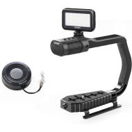 Handheld Stabilizer & Video Led Lights & Remote Control Skateboard for DJI OSMO Camera iPhone, Sevenoak Handle Grip & Built-in Stereo Mic for Smartphone GoPro Sony Alpha Cannon Nik