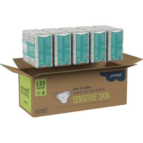  [아마존베스트]Seventh Generation Baby Diapers for Sensitive Skin, Animal Prints, Size 4, 135 count (Packaging May Vary)