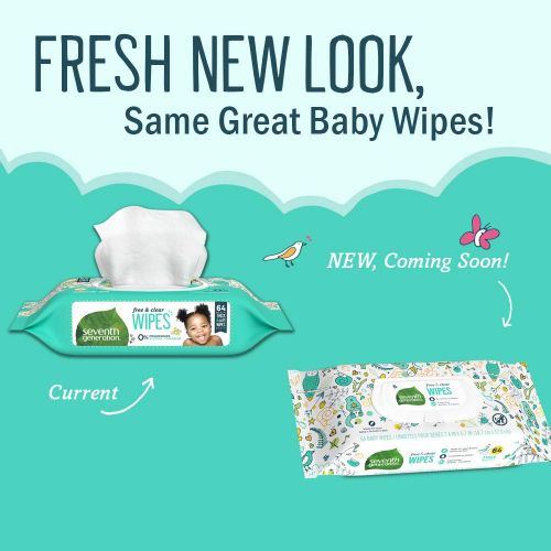  [아마존베스트]Seventh Generation Baby Wipes, Free & Clear with Flip Top Dispenser, 64 count